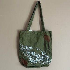 New Green Tote Bag Skull Wings Old Stock Mid 2000s